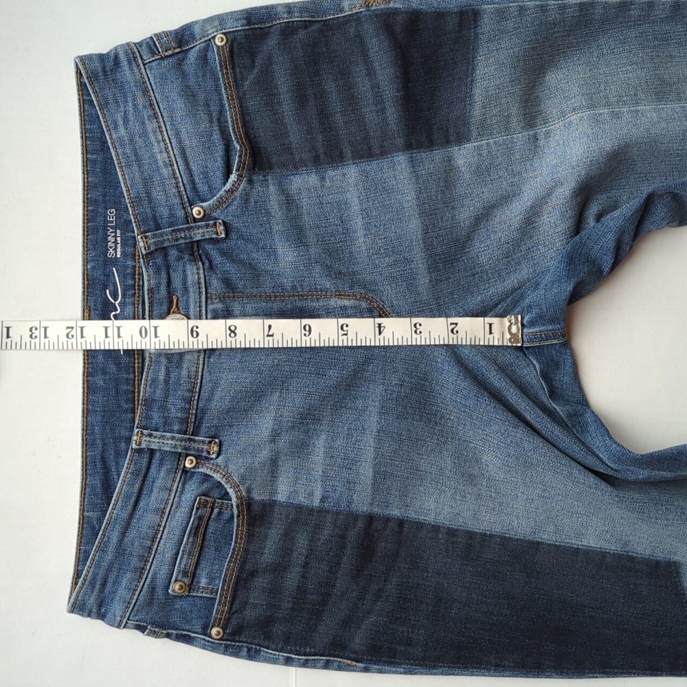 INC Patchwork Regular Fit Skinny Leg Raw Hem Distressed Denim Jeans 8 Blue - Picture 6 of 16